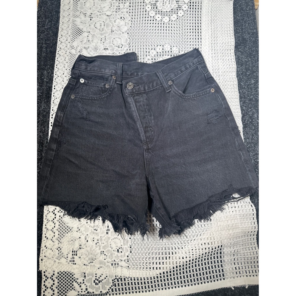 AGOLDE Crisscross Black Denim Shorts